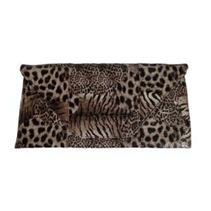 Faux Animal Print Detachable Strap Snap Button Oversized Clutch Style Handbag